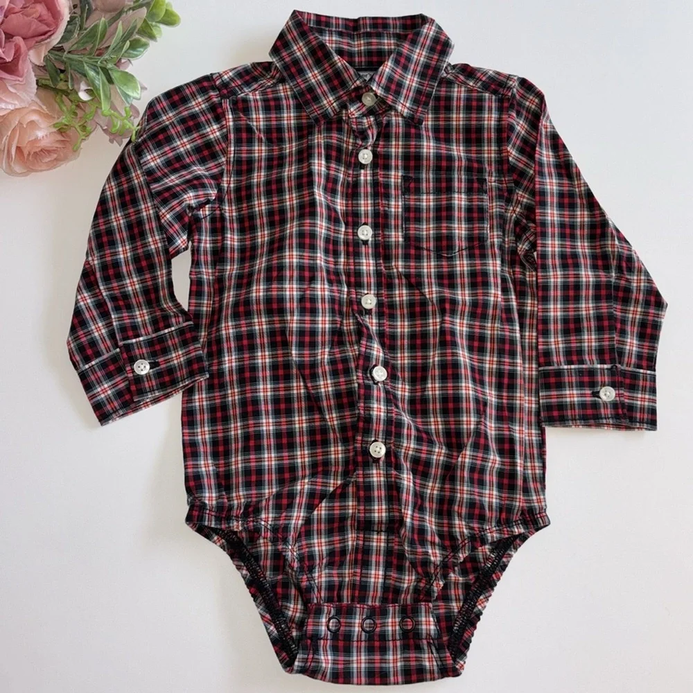 Carters Baby Boys Long Sleeve Bodysuit 12 Month Red Plaid Christmas Bodysuit 12M